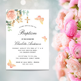 Baptism ro guld blommigt butterfly eucalyptus inbjudningar