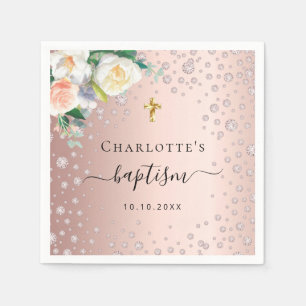 Baptism ro guld blommigt flicka elegant namn pappersservett
