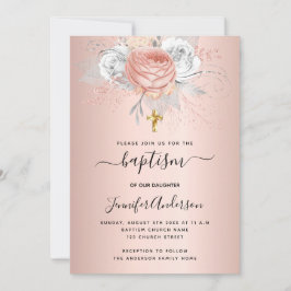 Baptism ro guld blommigt Flicka metall elegant Inbjudningar