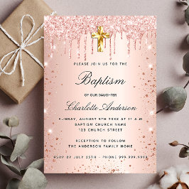 Baptism  ro guld glitter droppar lyxen för flickor inbjudningar