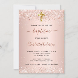 Baptism ro guld glitter  flicka inbjudningar