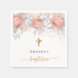Baptism ro guld vita blommor elegant namn flicka pappersservett