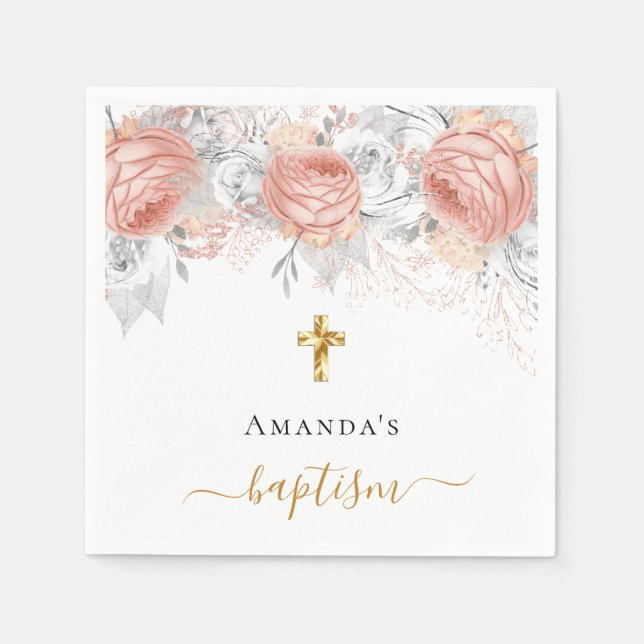 Baptism ro guld vita blommor elegant namn flicka pappersservett (Framsidan)