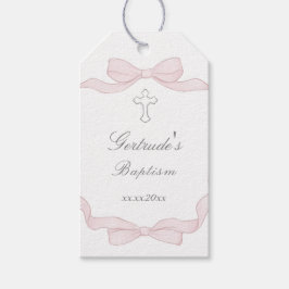 Baptism rosa båge ram presentetikett