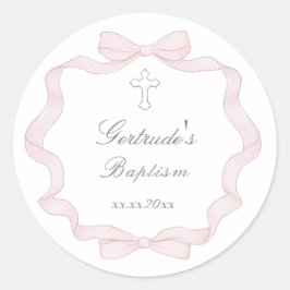 Baptism rosa båge ram runt klistermärke