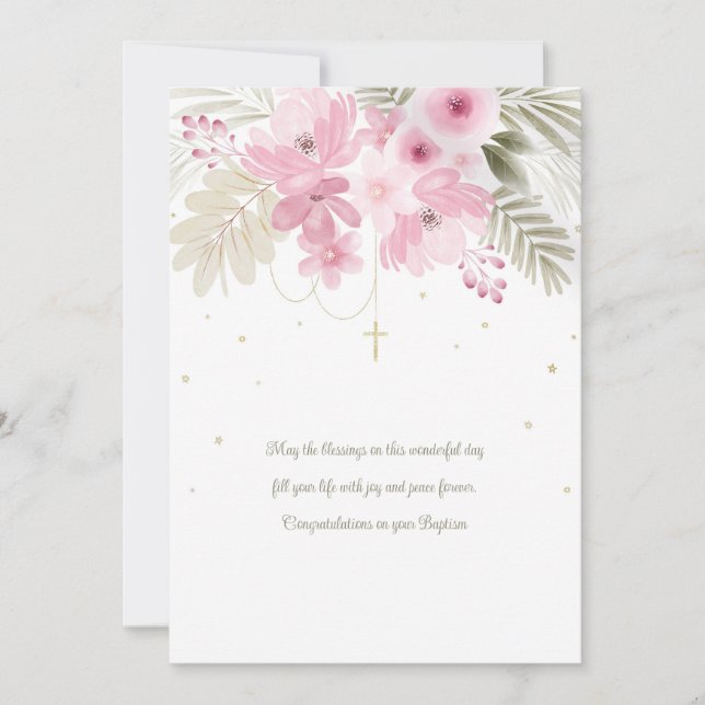 Baptism Rosa Blommigt Card Inbjudningar (Framsida)