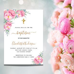 Baptism rosa blommigt ro guld-flicklyx  inbjudningar