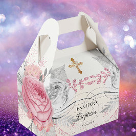 Baptism rosa blommigt silver den moderna elegant k presentaskar