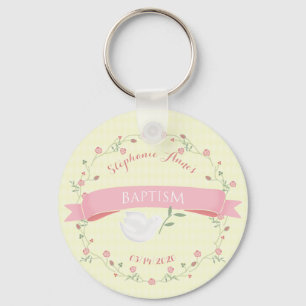Baptism Rosa Blommigt Utandning Nyckelring