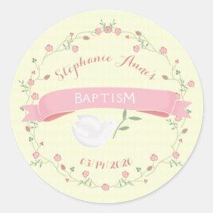 Baptism Rosa Blommigt Utandning Runt Klistermärke