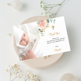 Baptism rosa blommigts-fototackkort inbjudningar