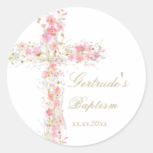 Baptism rosa blommor kor flicka runt klistermärke