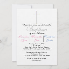 Baptism Rosa Blue Triplets Inbjudningar