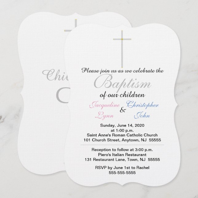 Baptism Rosa Blue Twillingars-inbjudningar Inbjudningar (Fram/baksida)