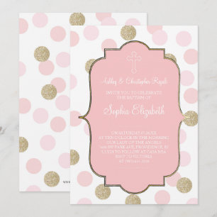 Baptism Rosa Faux Guld Glitter Polka Dot Inbjudan