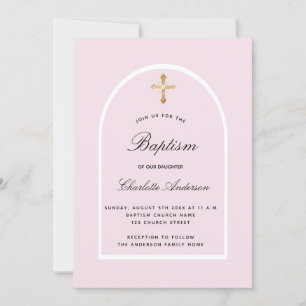 Baptism rosa flicka arch elegant inbjudningar