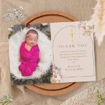 Baptism  Rosa Guld Pampas Grass Photo Tack Kort<br><div class="desc">En elegant  rosa pampas-blommigt-foto-baptism eller ett tack för doftning. Anpassa med ditt speciella foto och tack för att du har angett ett meddelande i chic guld. Designad av Thisisnotme©</div>