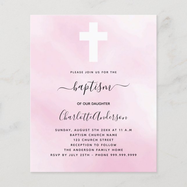 Baptism rosa himlar flicka kor budgetinbjudan till flygblad (Framsidan)