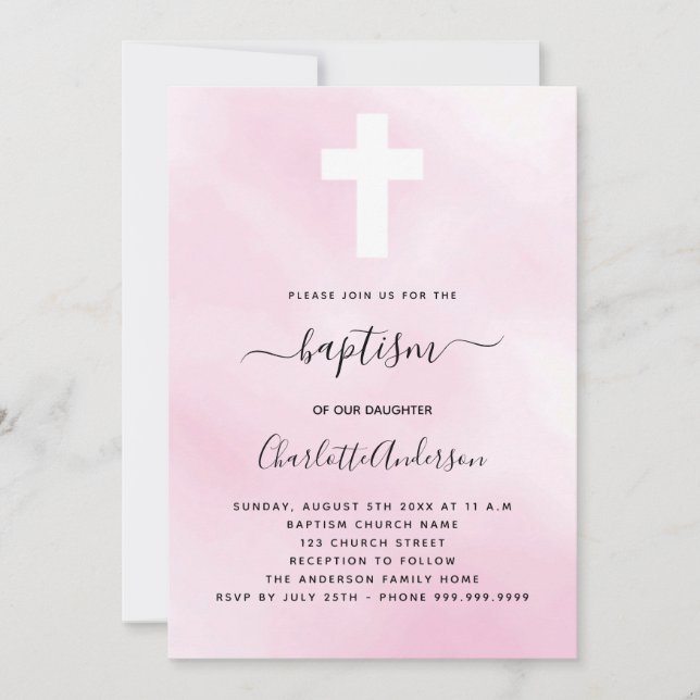 Baptism rosa himlar flicka kor minimalistisk moder inbjudningar (Framsida)