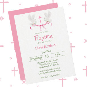 Baptism Rosa Kor Doves Girls Inbjudningar