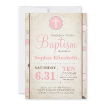 Baptism Rosa Polka Dot Inbjudan - Flicka