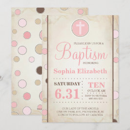 Baptism Rosa Polka Dot Inbjudan - Flicka