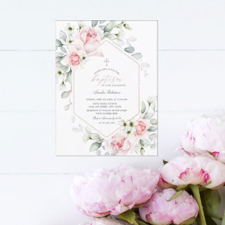 Baptism Rosa ros | Inbjudan till Blommigt vattenfä