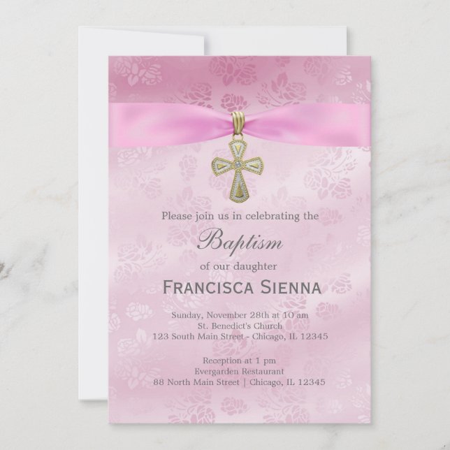 Baptism Rosa ros Inbjudningar (Framsida)