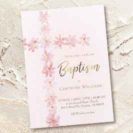 Baptism rosa vattenfärgen blommigt kor inbjudningar