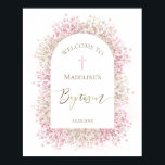 Baptism rosa vit blommigt välkommen poster<br><div class="desc">Välkomsttecken för baptism</div>