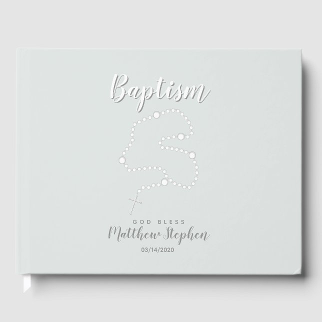Baptism Rosary på pulverblått Gästböcker (Framsida)