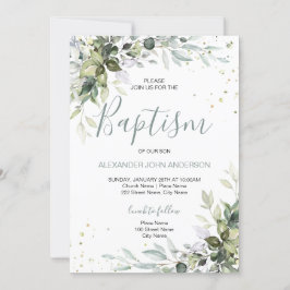 Baptism Rustic Greenery Leafy Foliage Inbjudningar