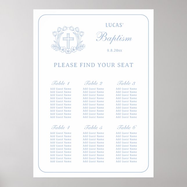 Baptism-sätesdiagram för blå Blommigt Kor Poster (Framsidan)