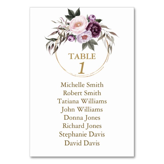 Baptism-sätesdiagram för vattenfärgsburgundisk Blo Bordsnummer (Framsidan)