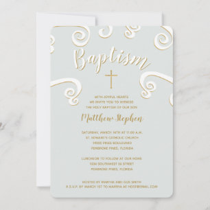 Baptism Scrollsar i pulverblått och Guld Inbjudningar