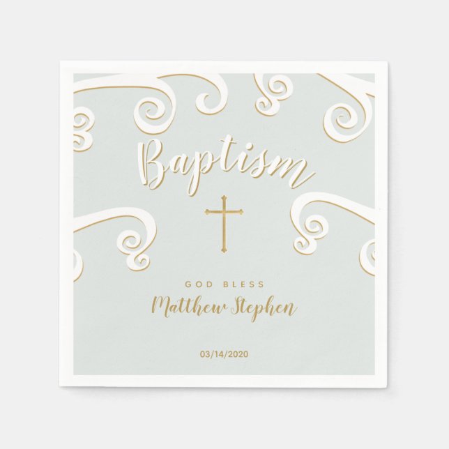 Baptism Scrollsar i pulverblått och Guld Pappersservett (Framsidan)