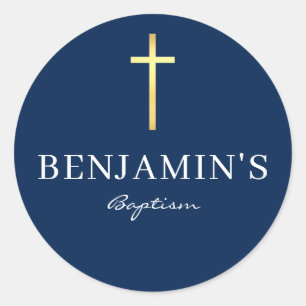 BAPTISM SEAL, modern slim guld kor mörk marin blå Runt Klistermärke