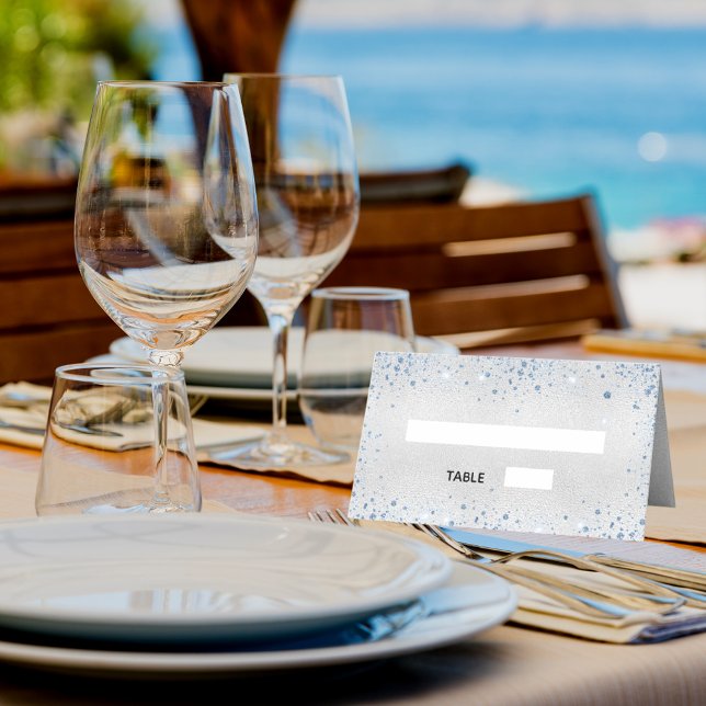 Baptism silver blå glitter sparklackpojke placeringskort (Skapare uppladdad)