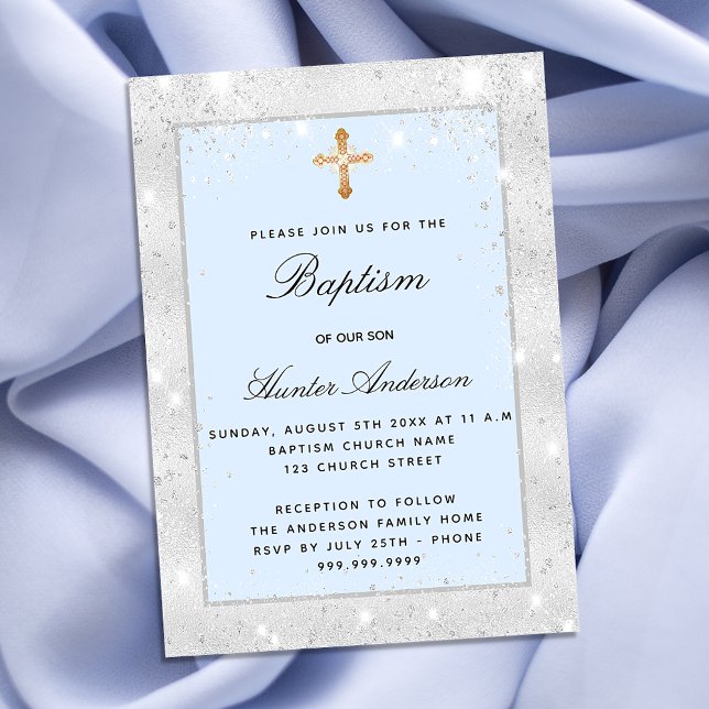 Baptism silver-blåskript, skript lyx inbjudningar (Skapare uppladdad)