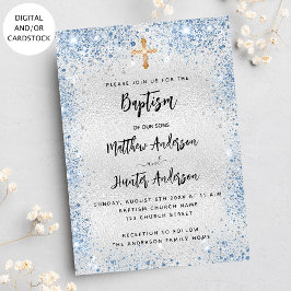 Baptism silver blue twin-pojkar inbjudningar
