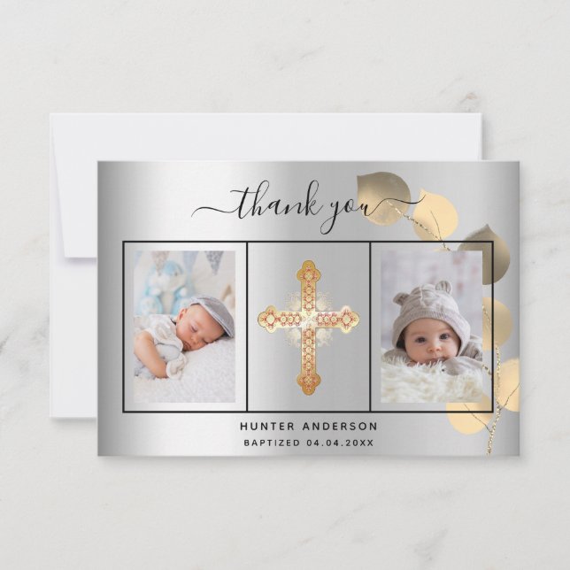 Baptism silver eucalyptus-fotopojke tack vare ditt kort (Framsida)
