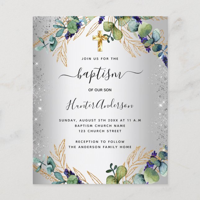 Baptism silver eucalyptus greenery-inbjudan flygblad (Framsidan)