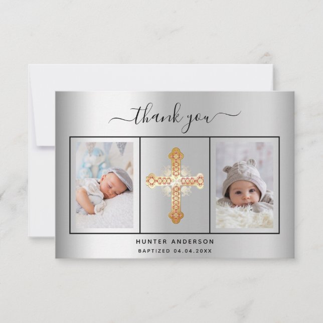 Baptism silver fotomanskript tack kort (Framsida)