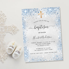 Baptism silver glitter-elegant inbjudningar