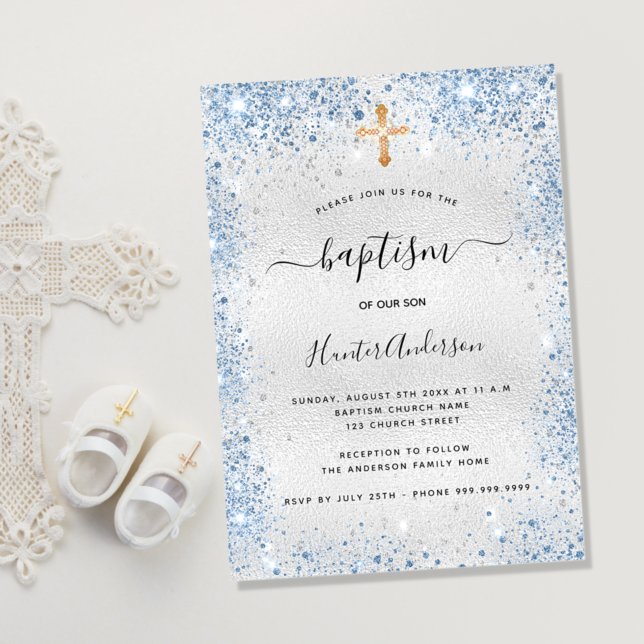 Baptism silver glitter-elegant inbjudningar (Skapare uppladdad)