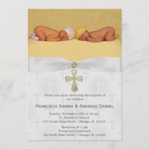 Baptism Silver Kor med foto Inbjudningar