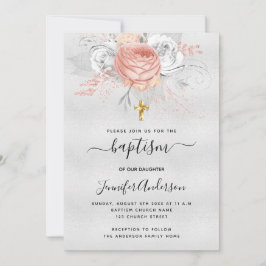 Baptism silver ro guld blommigt Flickor elegant Inbjudningar