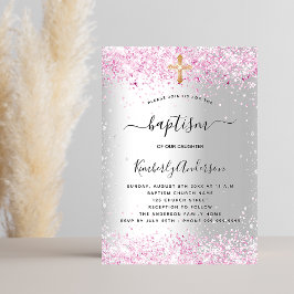Baptism silver rosa flicka guld kor inbjudningar