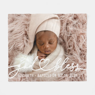Baptism Simple Elegant Modern Heart Baby Photo Fleecefilt