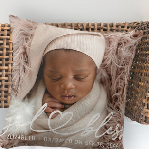 Baptism Simple Elegant Modern Heart Baby Photo Kudde